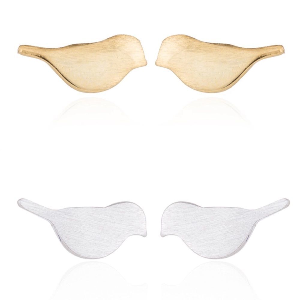 Brushed Gold or Silver Tone Tiny Bird Earrings NWT